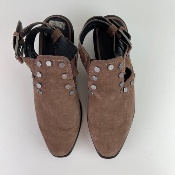 MADE Open Heel Brown Shoes Mules Studded Buckle Pointed Toe Leather Size 7.5 - Picture 4 of 9